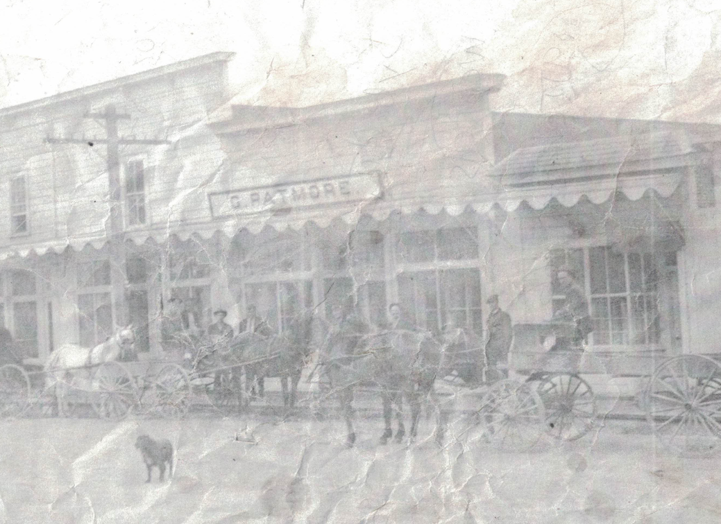 Sows Ear General Store buildings with facade added at left