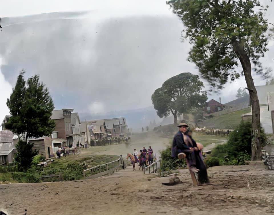 Sow's Ear colored photo from circa 1880 from the Rohnerville Bridge